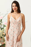 Vestido de Dama de Honor Gasa Floral Rosa