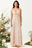 Vestido de Dama de Honor Gasa Floral Rosa