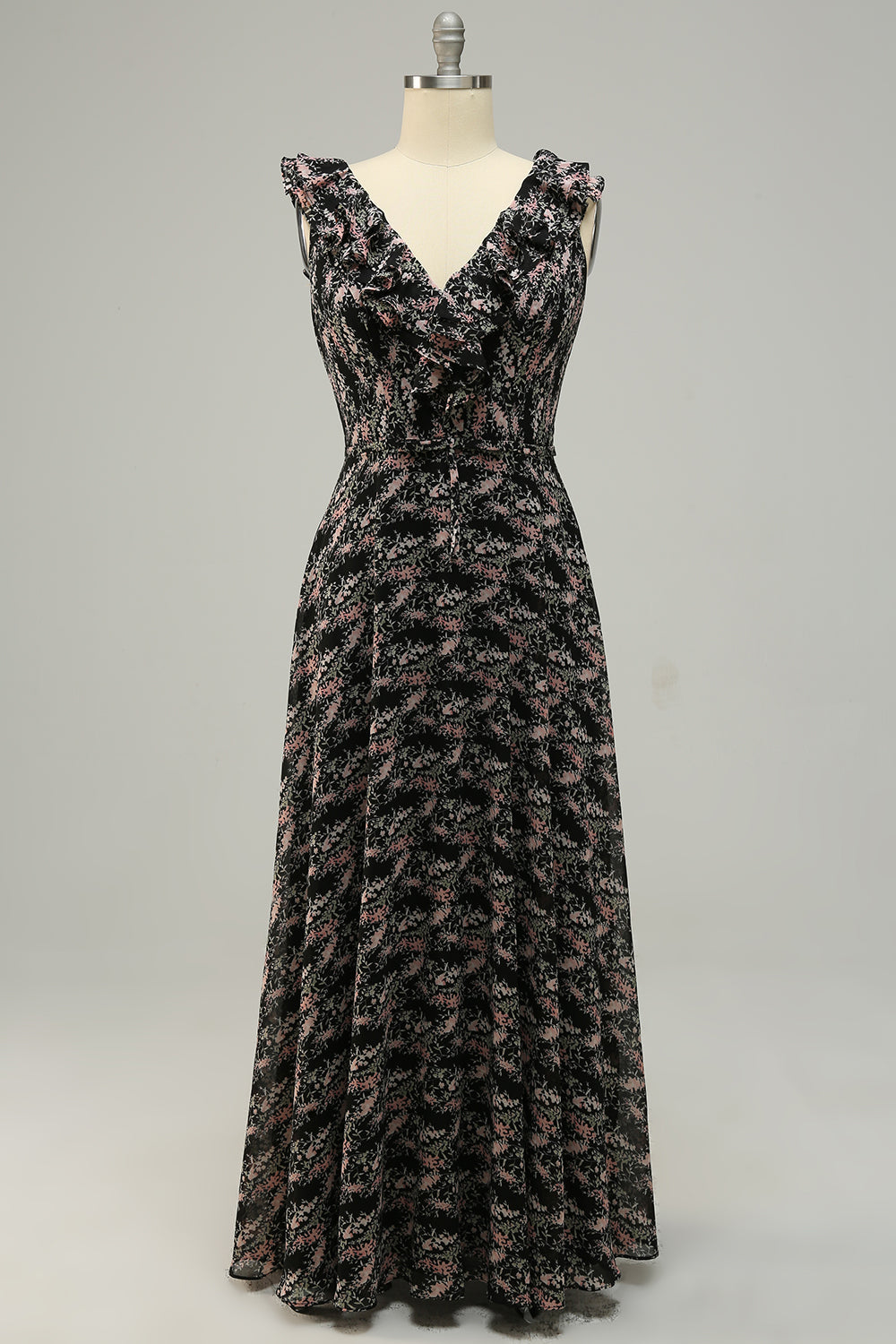 Vestido Dama de Honor Cuello en V Negro