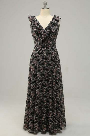 Vestido Dama de Honor Cuello en V Negro