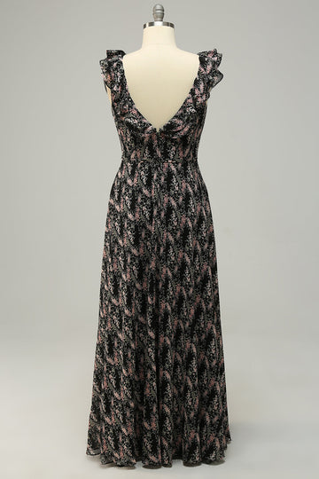 Vestido Dama de Honor Cuello en V Negro