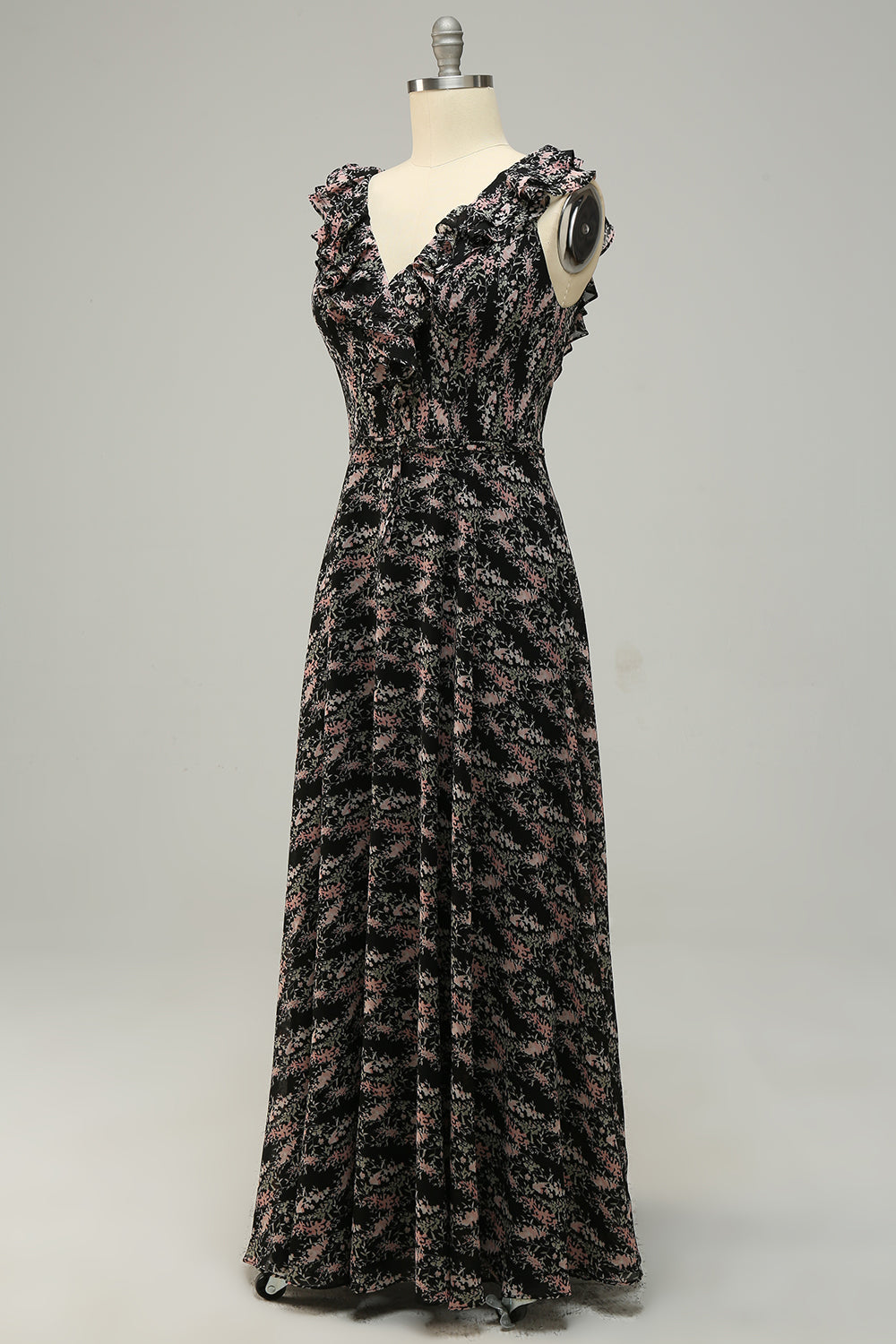 Vestido Dama de Honor Cuello en V Negro