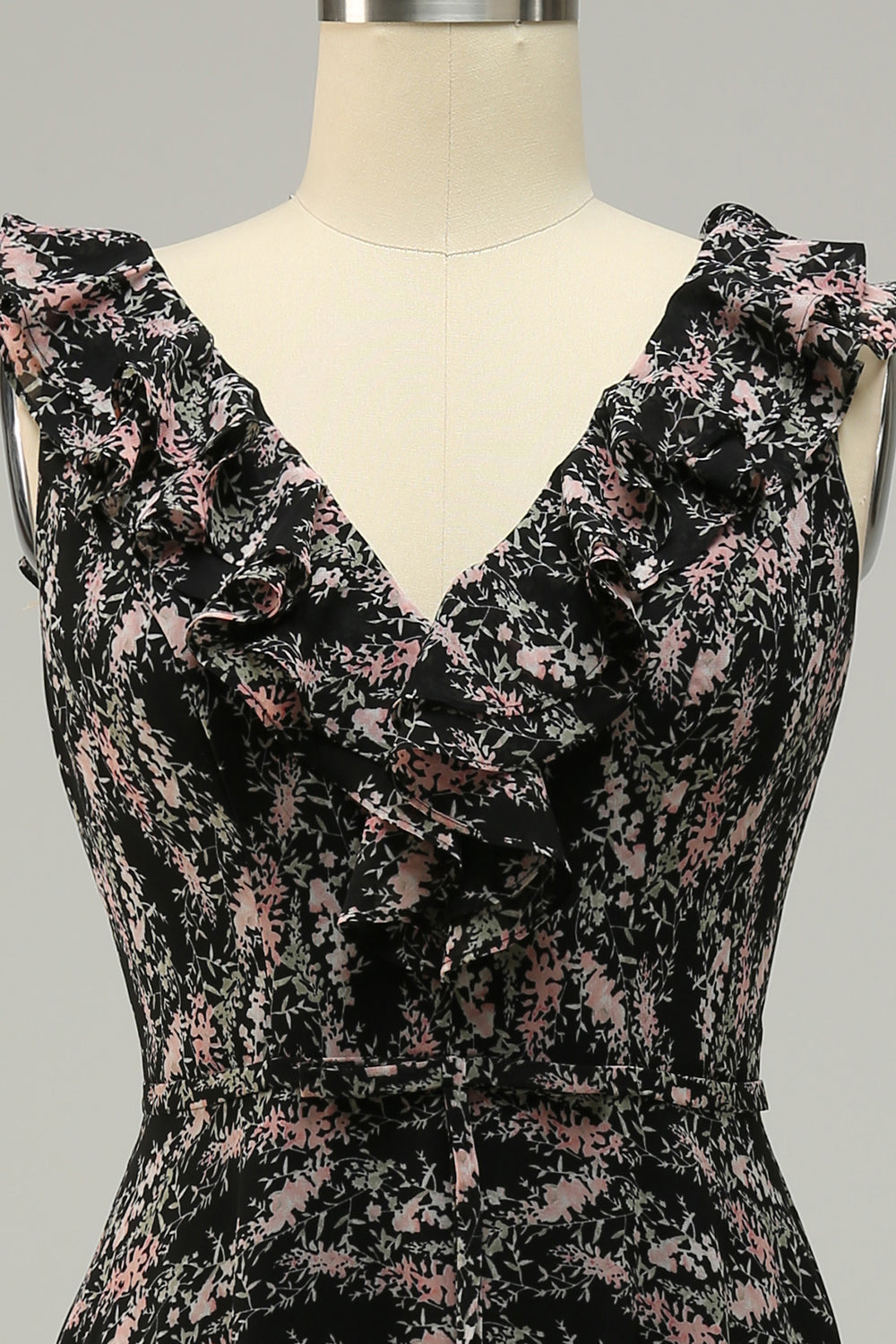 Vestido Dama de Honor Cuello en V Negro