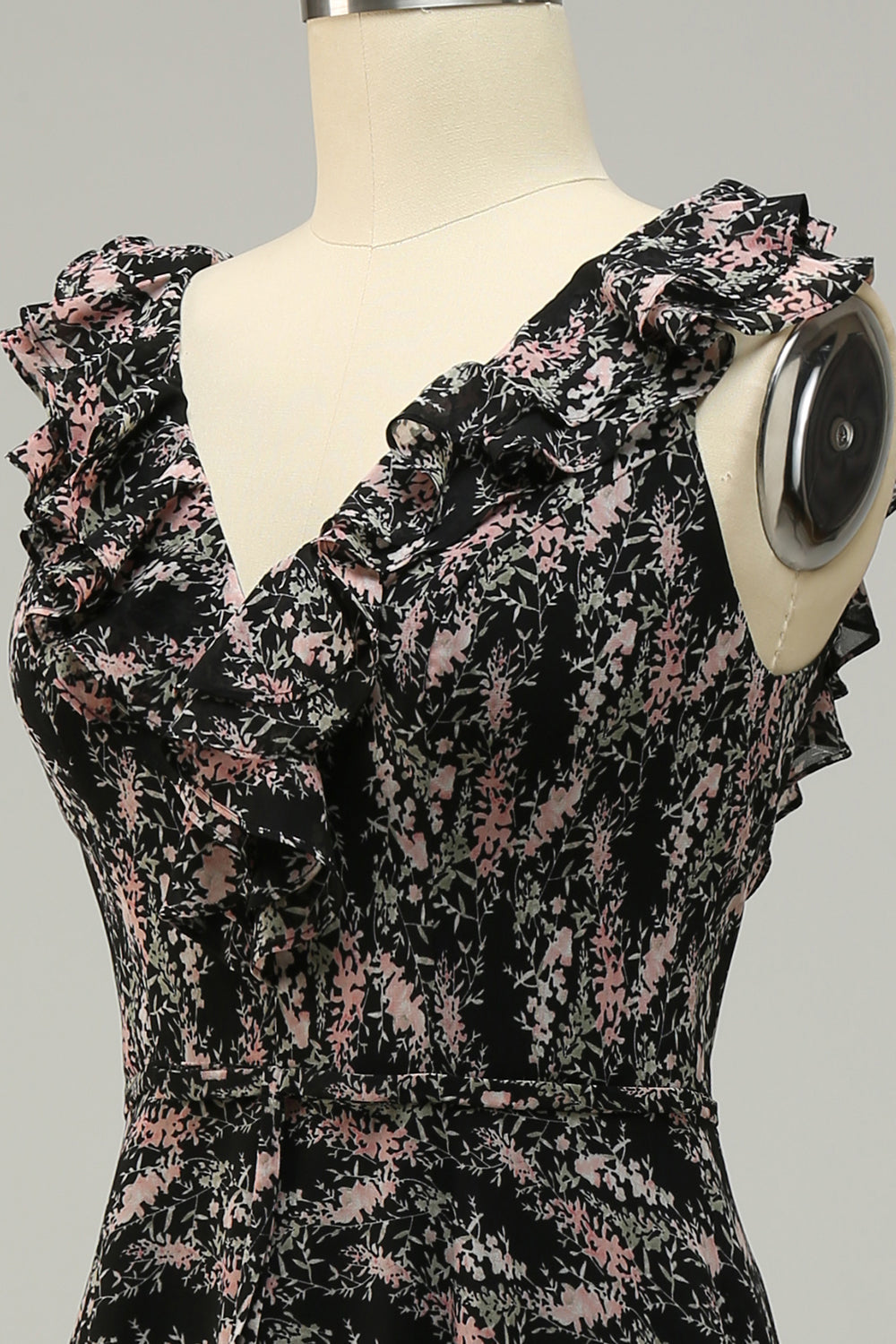 Vestido Dama de Honor Cuello en V Negro