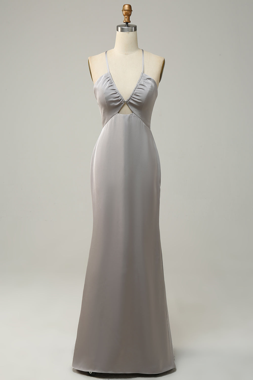 Correas de Espagueti Sirena Gris Vestido de Dama de Honor
