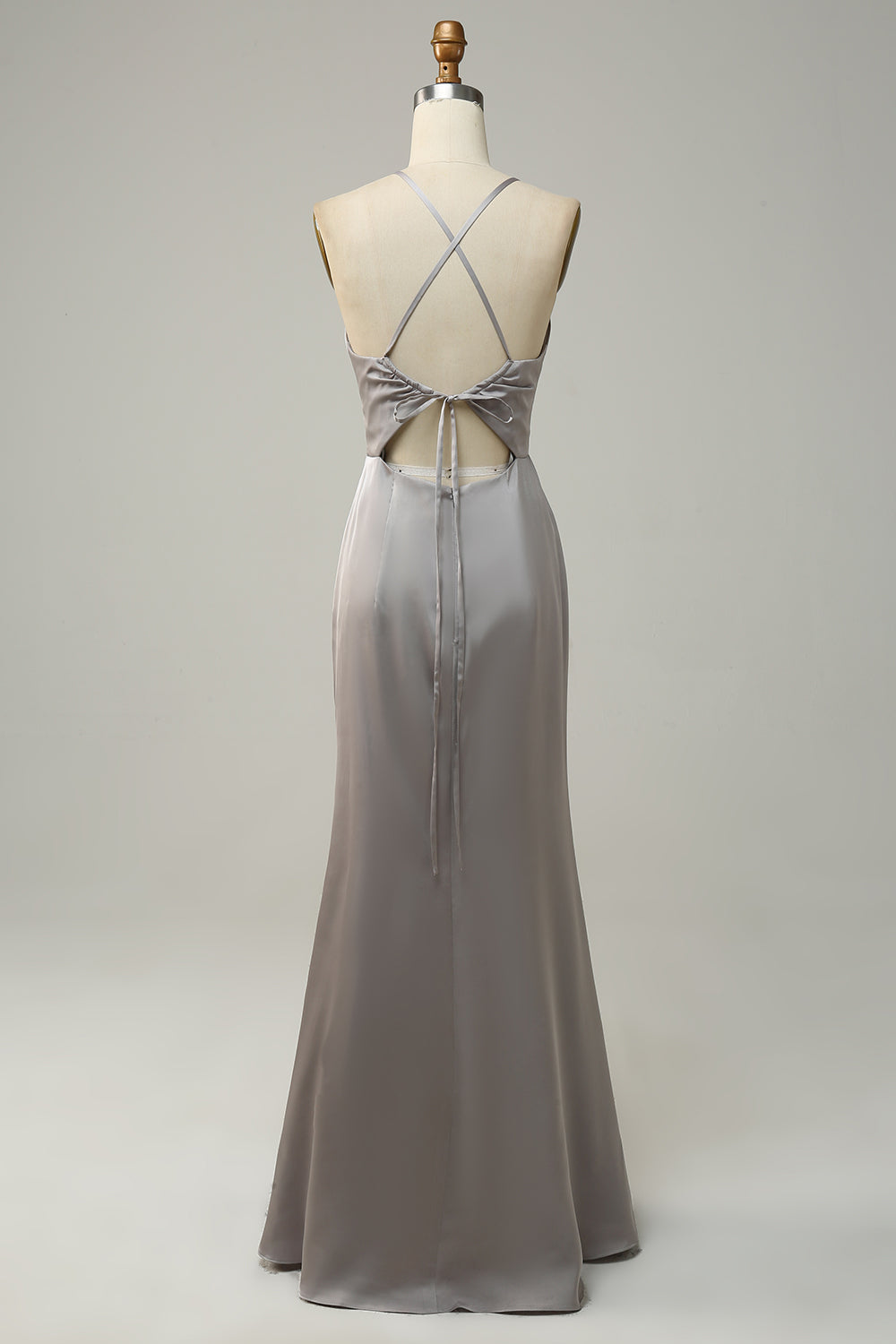Correas de Espagueti Sirena Gris Vestido de Dama de Honor