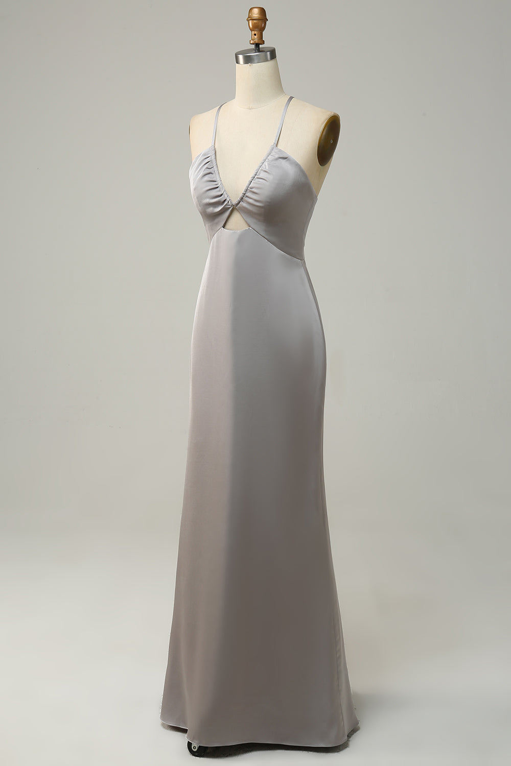 Correas de Espagueti Sirena Gris Vestido de Dama de Honor