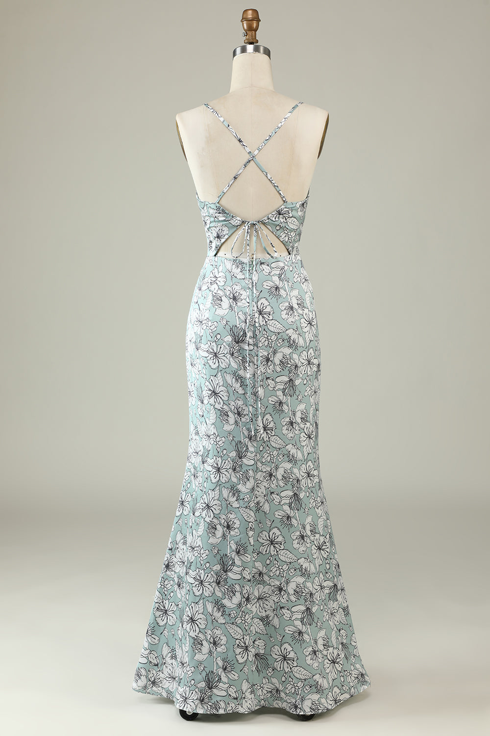 Sirena gris Vestido de dama de honor largo abierto