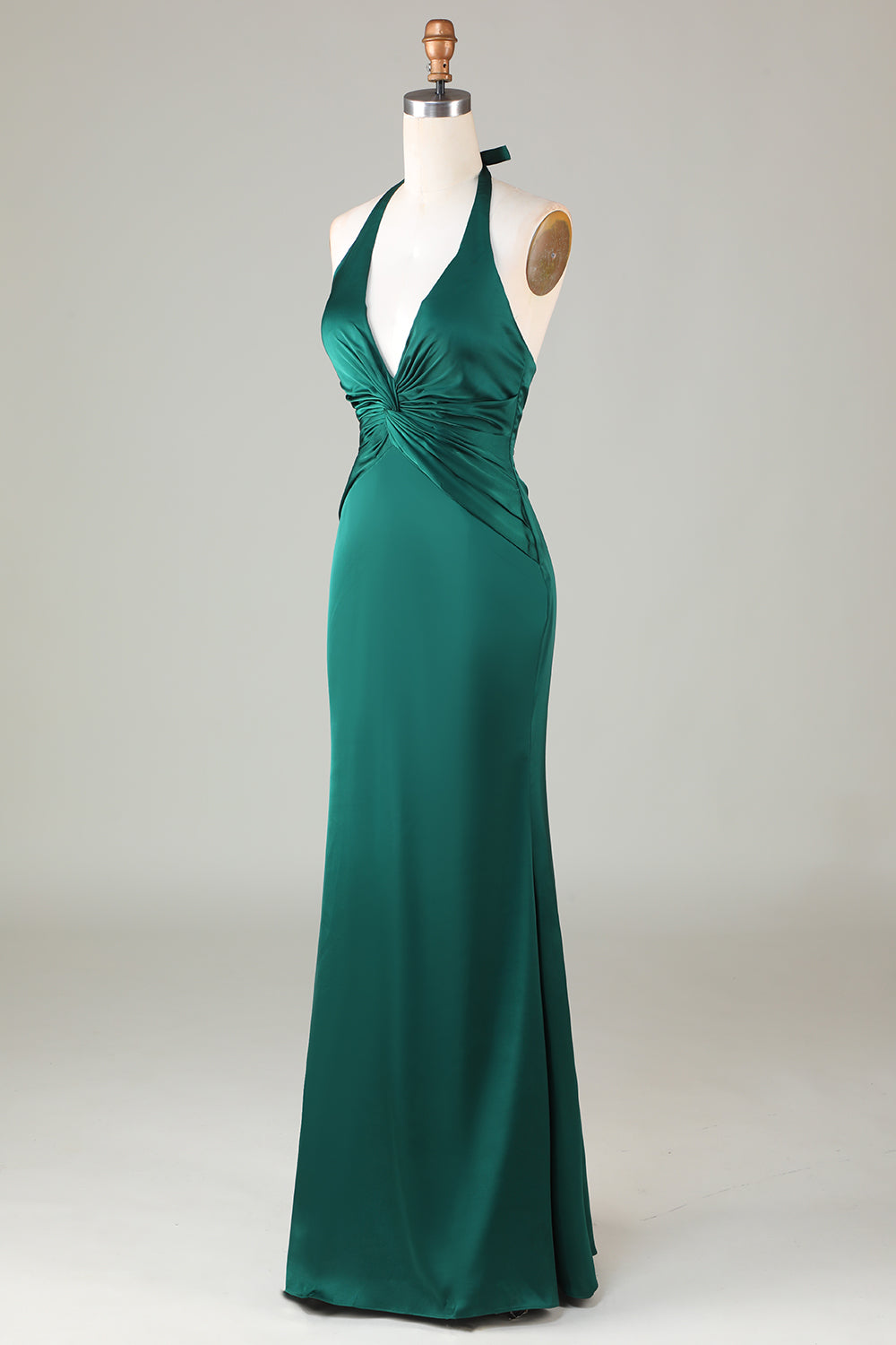 Mermaid Halter Vestido de dama de honor verde oscuro