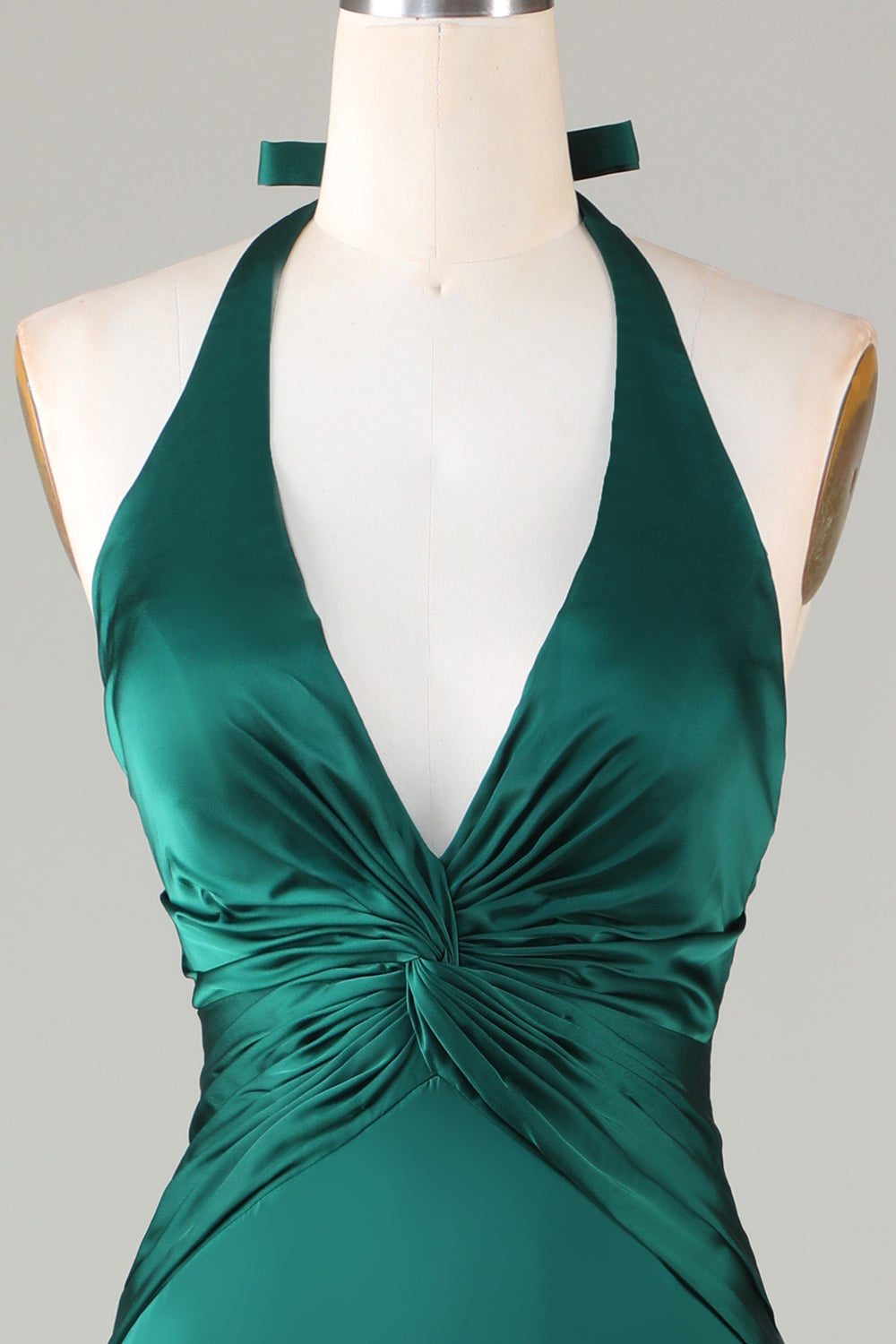 Mermaid Halter Vestido de dama de honor verde oscuro