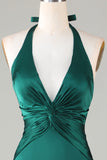 Mermaid Halter Vestido de dama de honor verde oscuro