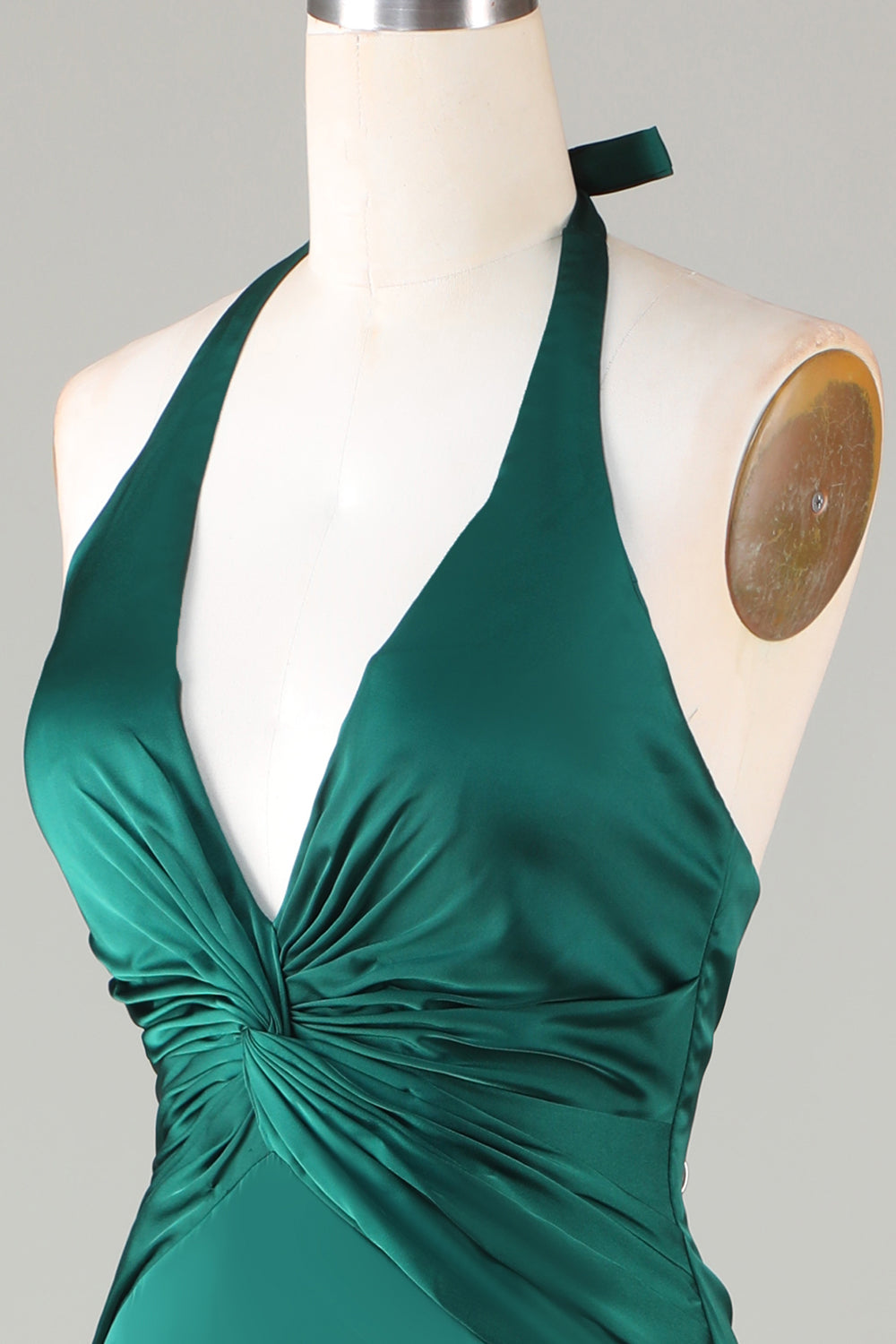 Mermaid Halter Vestido de dama de honor verde oscuro