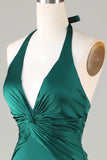 Mermaid Halter Vestido de dama de honor verde oscuro