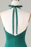 Mermaid Halter Vestido de dama de honor verde oscuro