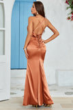 Sirena Naranja Sin Espalda Vestido Invitada Boda Estampado