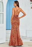Sirena Naranja Sin Espalda Vestido Invitada Boda Estampado