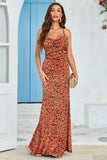 Sirena Naranja Sin Espalda Vestido Invitada Boda Estampado
