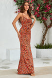 Sirena Naranja Sin Espalda Vestido Invitada Boda Estampado