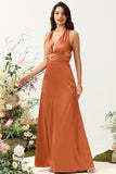 A Línea Halter Cobre Vestido de Dama de Honor