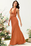 A Línea Halter Cobre Vestido de Dama de Honor