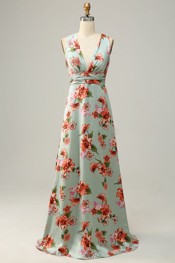 Verde Halter Sin Mangas A Línea Vestido de Dama de Honor