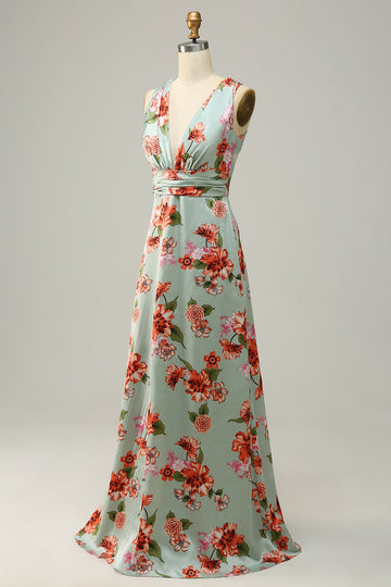 Verde Halter Sin Mangas A Línea Vestido de Dama de Honor