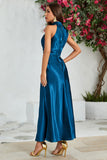 Tinta Azul Cuello Redondo Vestido Invitada Boda