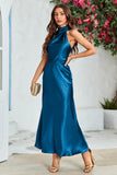 Tinta Azul Cuello Redondo Vestido Invitada Boda