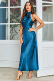 Tinta Azul Cuello Redondo Vestido Invitada Boda