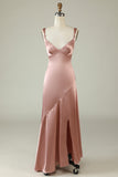 Vestido de Dama de Honor Asimétrico Rosa