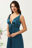 Vestido de Dama de Honor Satín Azul Tinta