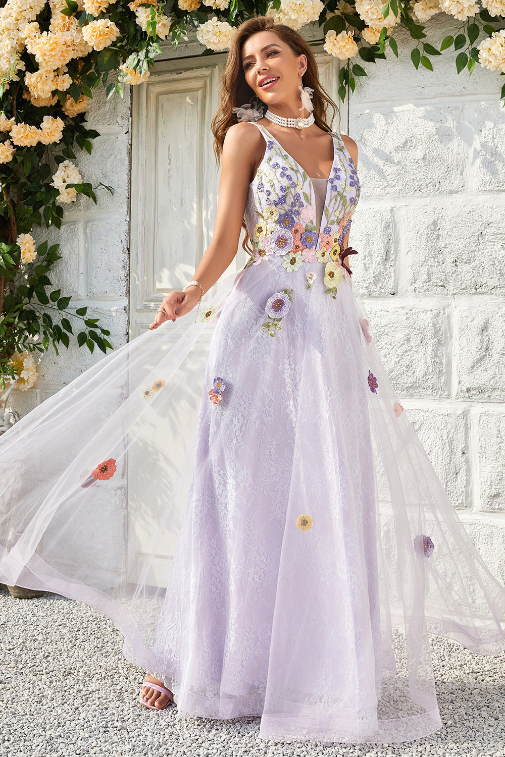 A Línea V Cuello Vestido Largo de Graduación Con Espalda Abierta