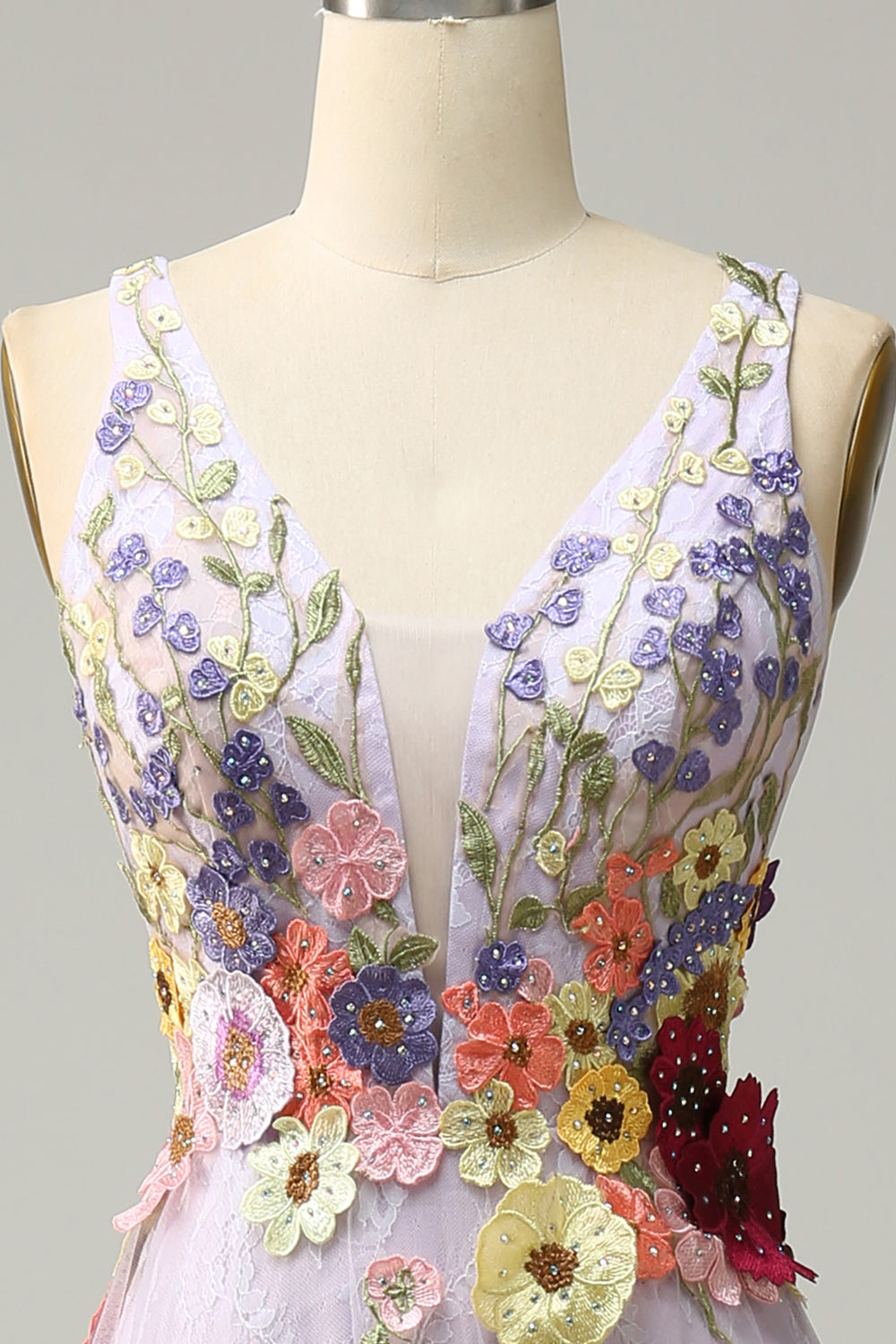 A Línea V Cuello Púrpura Vestido de Graduación Con Apliques