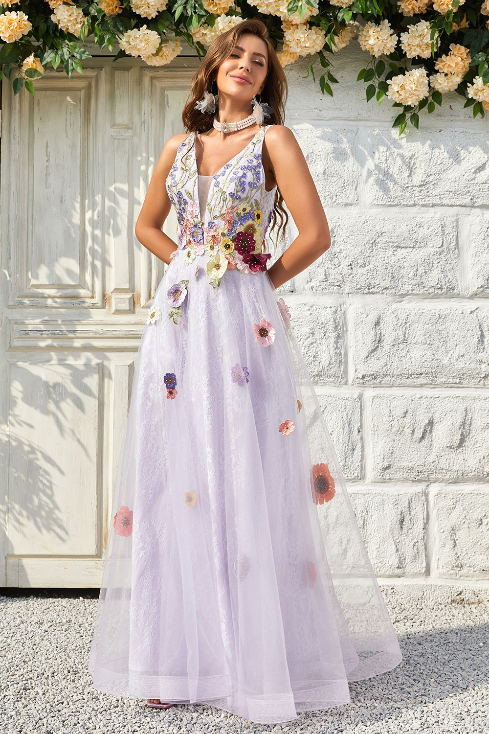 A Línea V Cuello Vestido Largo de Graduación Con Espalda Abierta