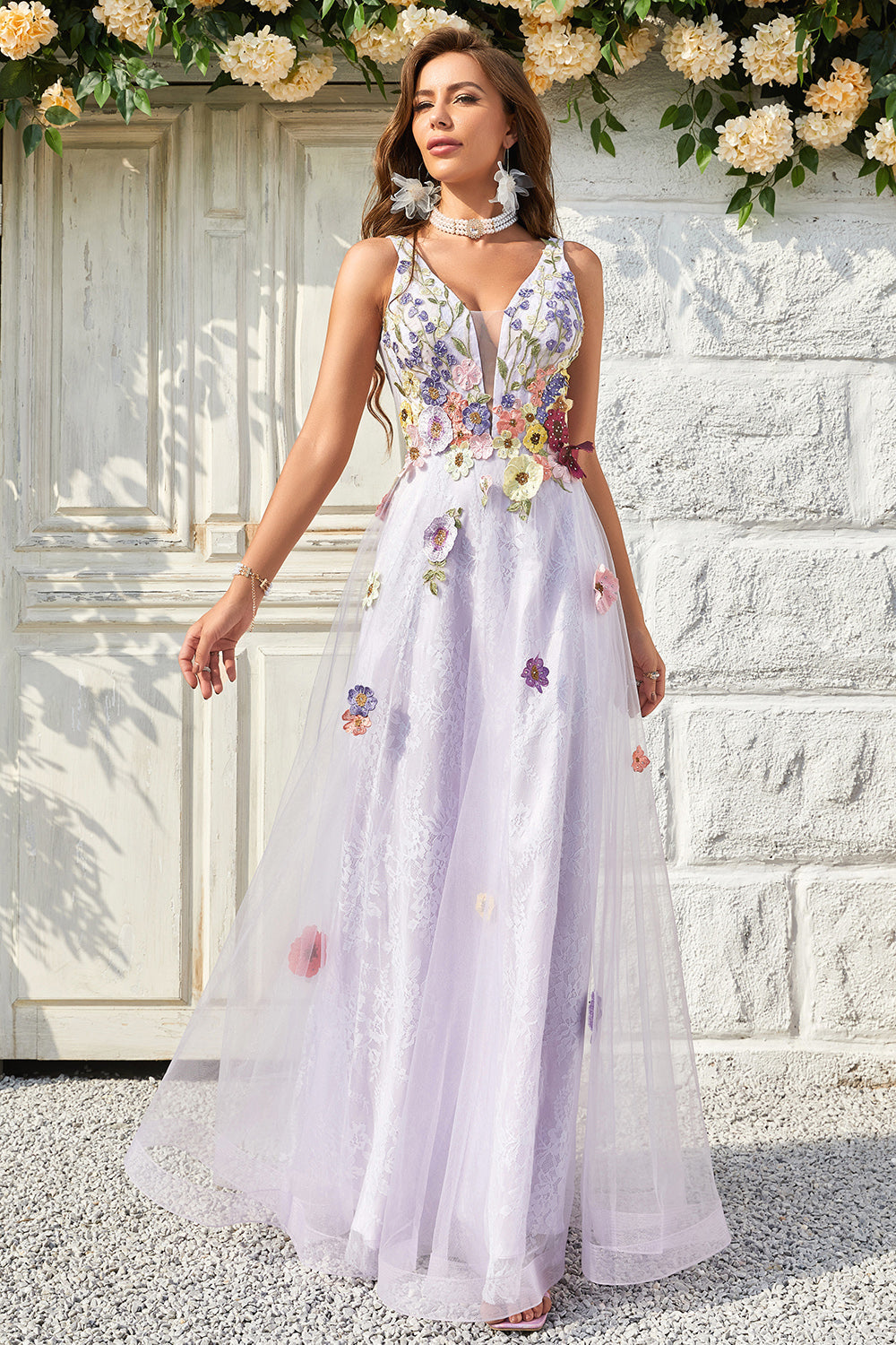 A Línea V Cuello Vestido Largo de Graduación Con Espalda Abierta