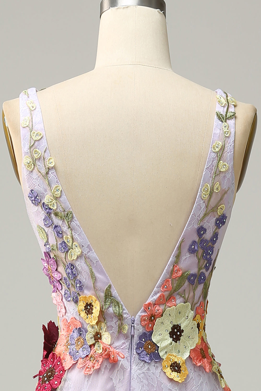 A Línea V Cuello Púrpura Vestido de Graduación Con Apliques