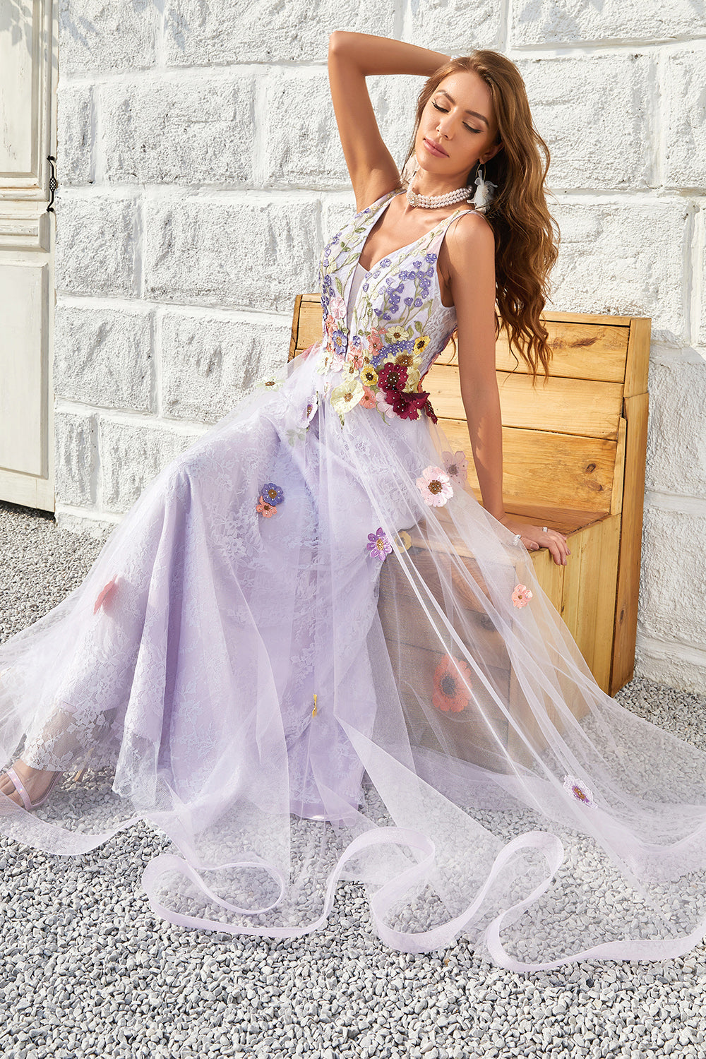 A Línea V Cuello Vestido Largo de Graduación Con Espalda Abierta