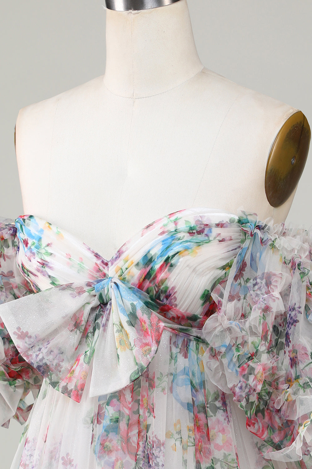 Marfil Floral estampado A-Line Mangas Aff Mangas Tul corto Vestido de bienvenida
