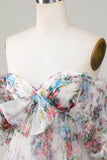 Marfil Floral estampado A-Line Mangas Aff Mangas Tul corto Vestido de bienvenida