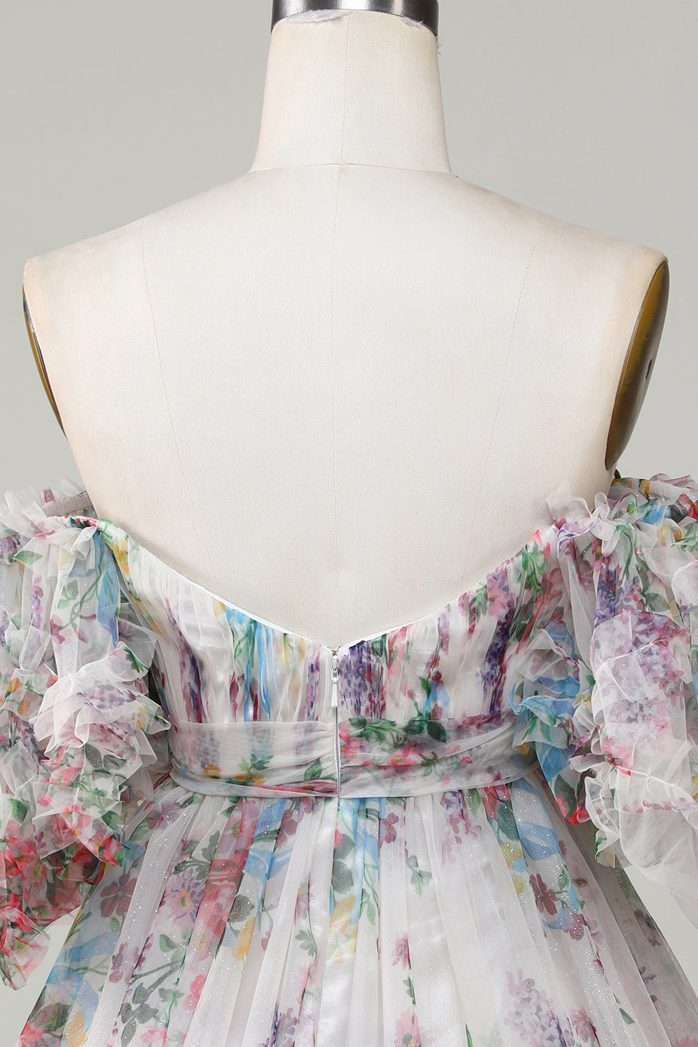 Marfil Floral estampado A-Line Mangas Aff Mangas Tul corto Vestido de bienvenida