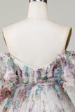 Marfil Floral estampado A-Line Mangas Aff Mangas Tul corto Vestido de bienvenida