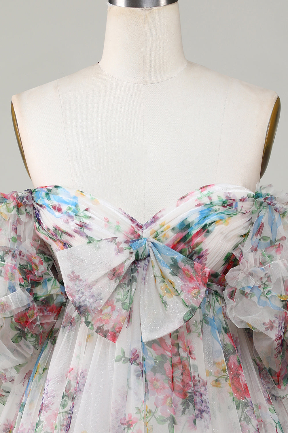 Marfil Floral estampado A-Line Mangas Aff Mangas Tul corto Vestido de bienvenida