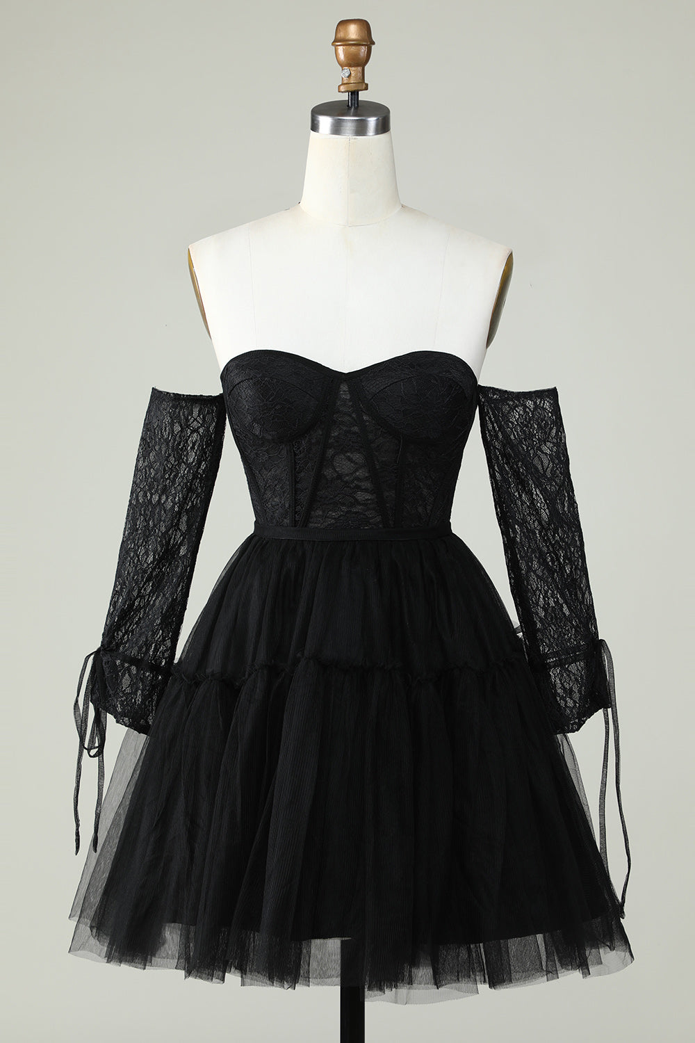Una línea fuera del hombro Corsé negro Vestido de bienvenida con mangas largas