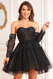 A-Línea Negro Mangas Largas Vestido de Cóctel