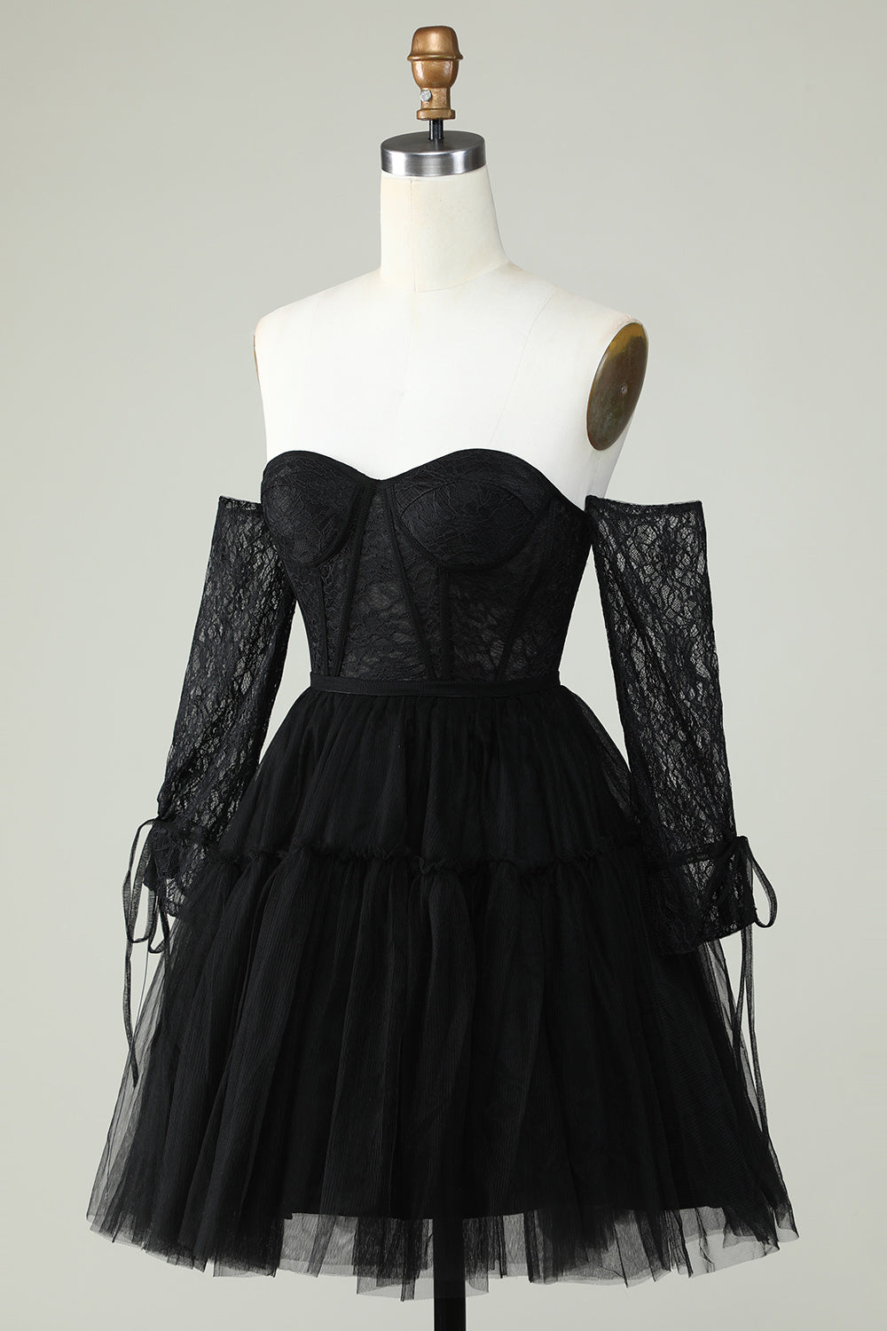 Una línea fuera del hombro Corsé negro Vestido de bienvenida con mangas largas