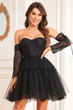 A-Línea Negro Mangas Largas Vestido de Cóctel
