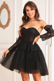 A-Línea Negro Mangas Largas Vestido de Cóctel