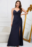 Vestido de Fiesta Azul Marino Sin Mangas
