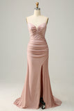 Sirena Tirantes de Espagueti Rosa Vestido de Fiesta