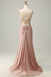 Sirena Tirantes de Espagueti Rosa Vestido de Fiesta